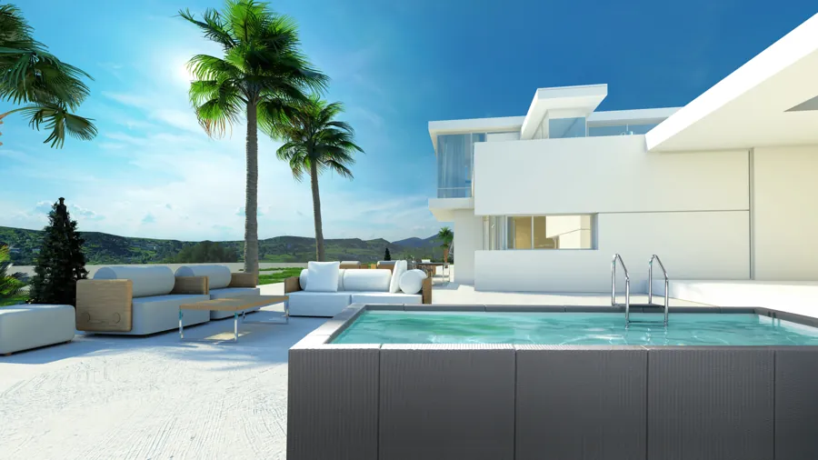 Piscine Dolce Vita Diva devant une villa moderne